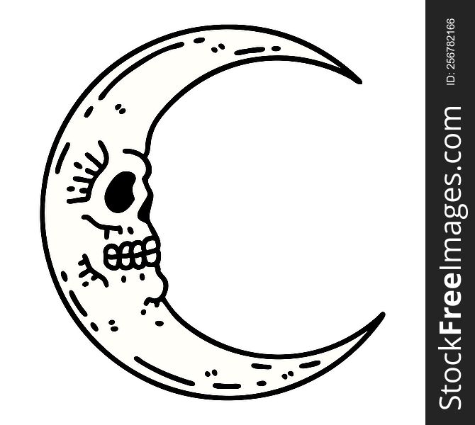 tattoo in traditional style of a skull moon. tattoo in traditional style of a skull moon