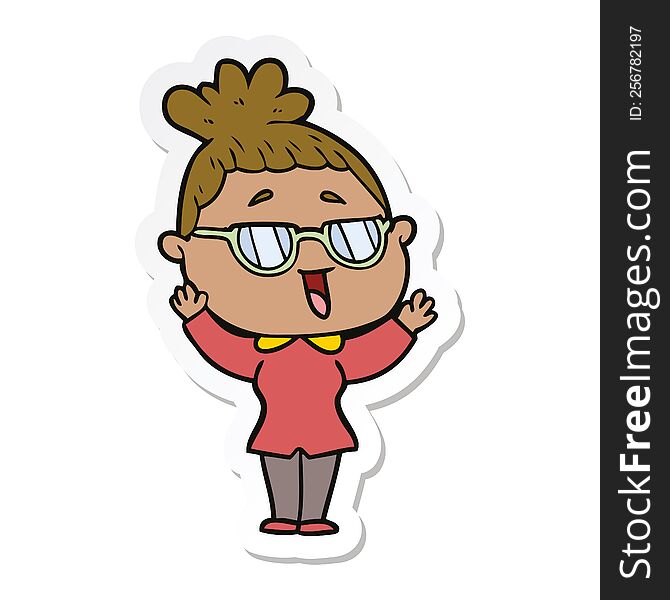 Sticker Of A Cartoon Happy Woman Wearing Spectacles