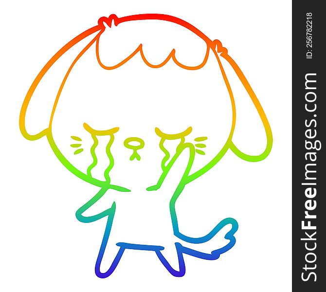 Rainbow Gradient Line Drawing Cartoon Dog Crying