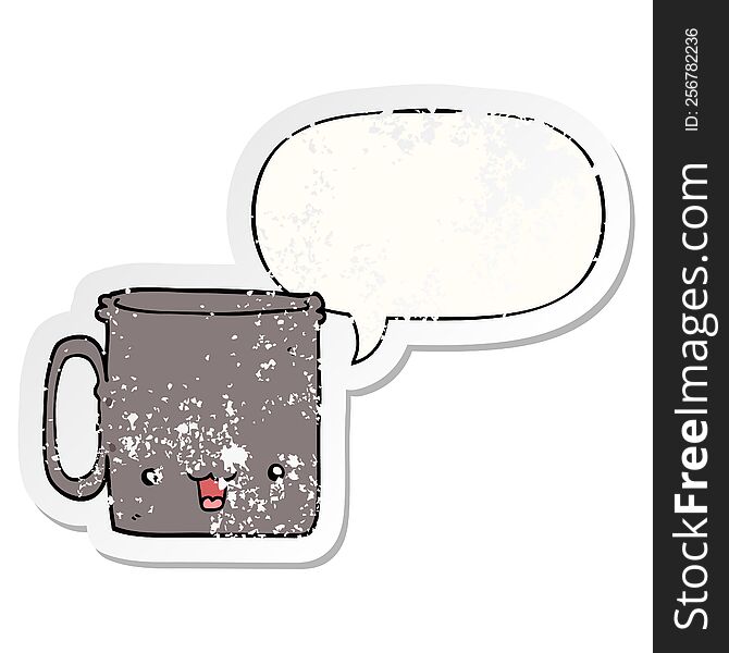 Cartoon Cup And Speech Bubble Distressed Sticker