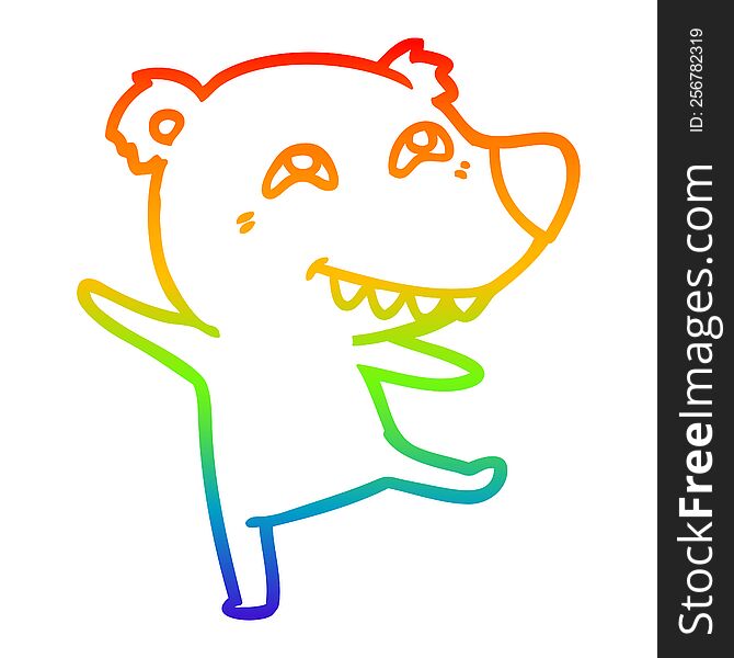 Rainbow Gradient Line Drawing Cartoon Bear Dancing