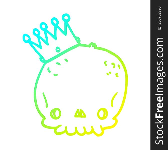 Cold Gradient Line Drawing Cartoon Skull With Crown