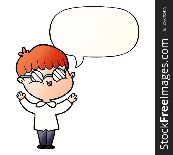 Cartoon Boy Wearing Spectacles And Speech Bubble In Smooth Gradient Style