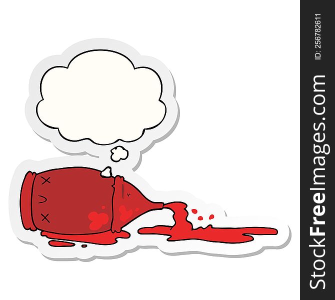 cartoon spilled bottle with thought bubble as a printed sticker