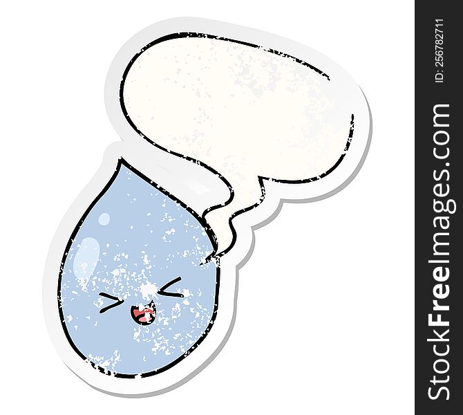 Cartoon Raindrop And Speech Bubble Distressed Sticker