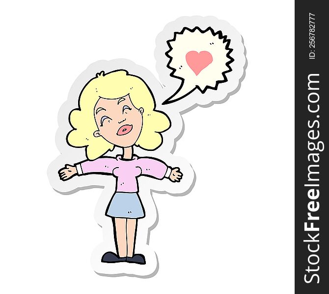 sticker of a cartoon woman in love