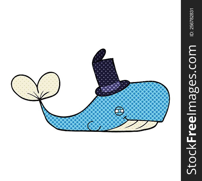 freehand drawn cartoon whale wearing hat
