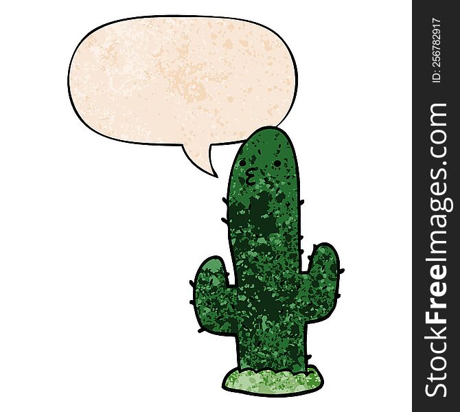 Cartoon Cactus And Speech Bubble In Retro Texture Style