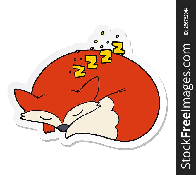 sticker of a cartoon sleeping fox