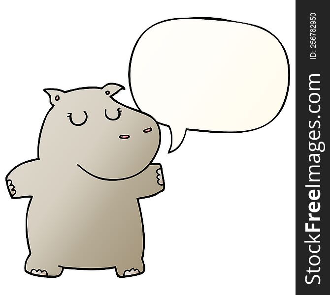 cartoon hippo with speech bubble in smooth gradient style