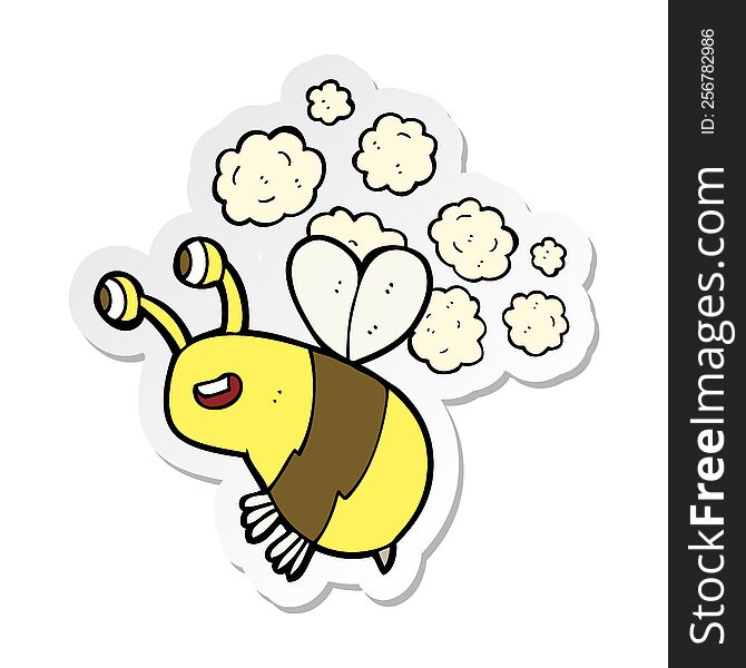 Sticker Of A Cartoon Happy Bee