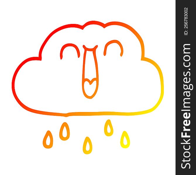 Warm Gradient Line Drawing Happy Cartoon Rain Cloud