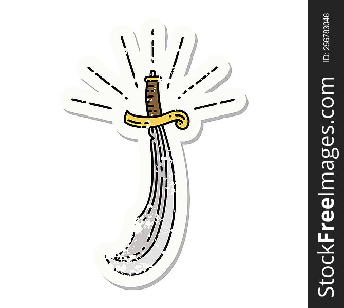 Grunge Sticker Of Tattoo Style Scimitar Sword