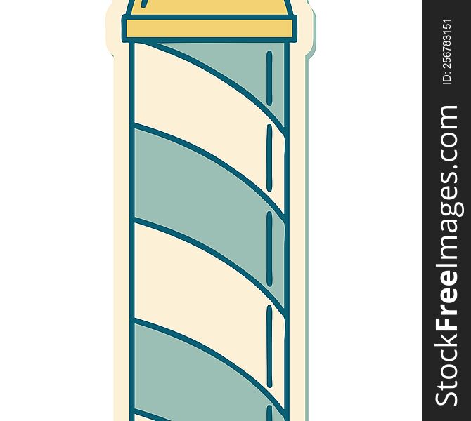 sticker of tattoo in traditional style of a barbers pole. sticker of tattoo in traditional style of a barbers pole