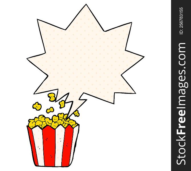 Cartoon Popcorn And Speech Bubble In Comic Book Style