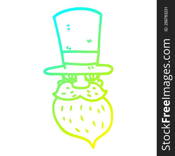 cold gradient line drawing of a cartoon bearded man with top hat