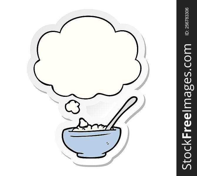 cartoon bowl of rice with thought bubble as a printed sticker