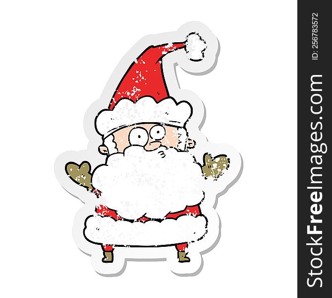 Distressed Sticker Of A Cartoon Confused Santa Claus