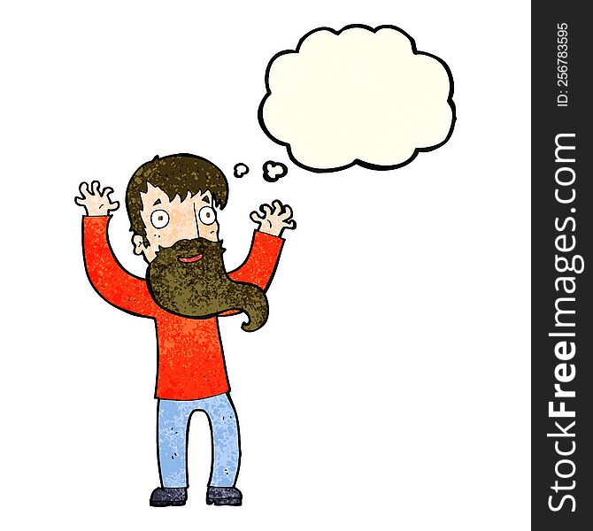 Cartoon Excited Man With Beard With Thought Bubble