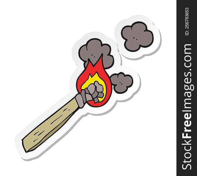 Sticker Of A Cartoon Burning Wood Torch