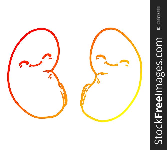 warm gradient line drawing of a cartoon kidneys