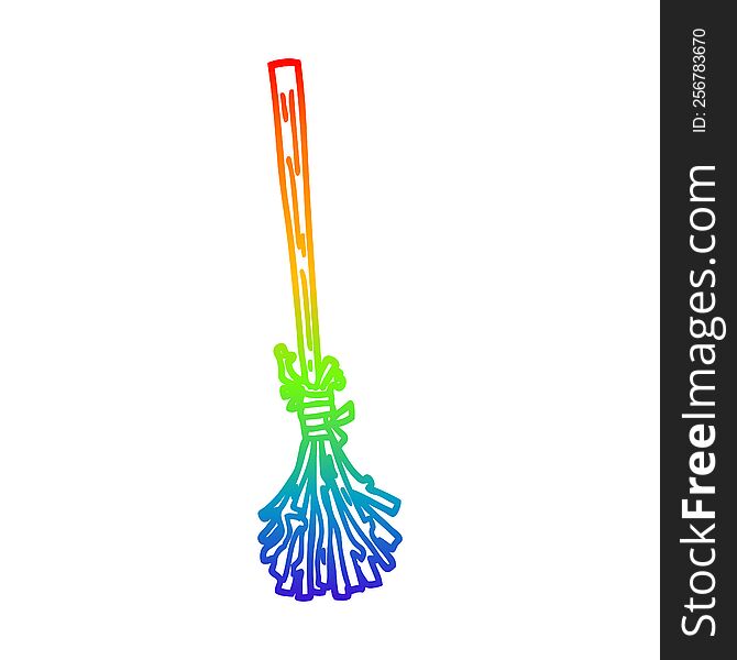 Rainbow Gradient Line Drawing Cartoon Magic Broom Sticks