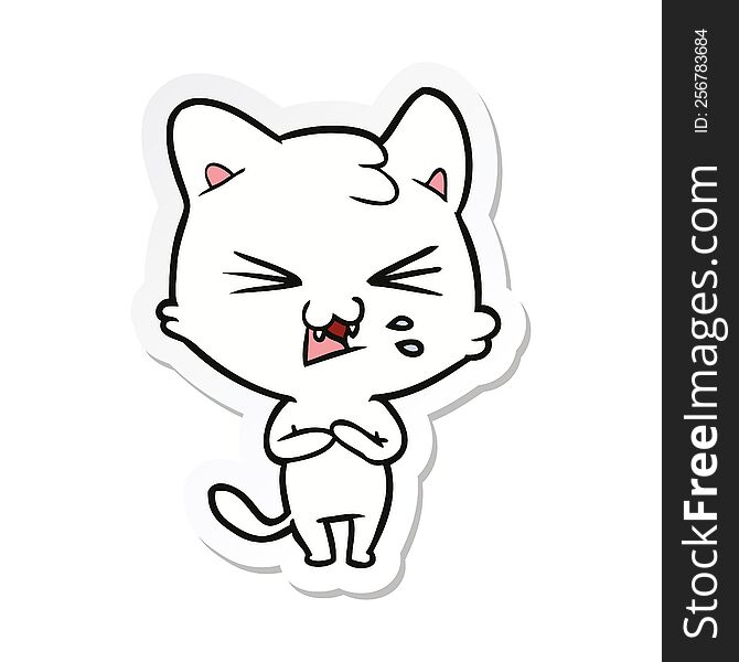 sticker of a cartoon hissing cat