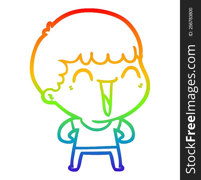 rainbow gradient line drawing of a cartoon happy man