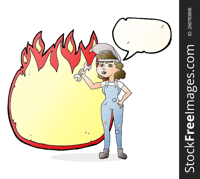 Speech Bubble Cartoon Woman With Spanner
