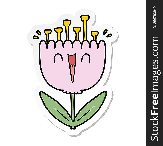 Sticker Of A Cartoon Happy Flower