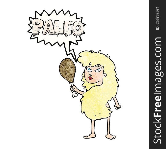 freehand speech bubble textured cartoon woman on paleo diet