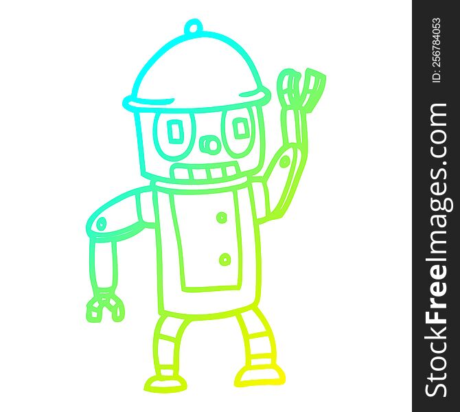 Cold Gradient Line Drawing Cartoon Robot Waving
