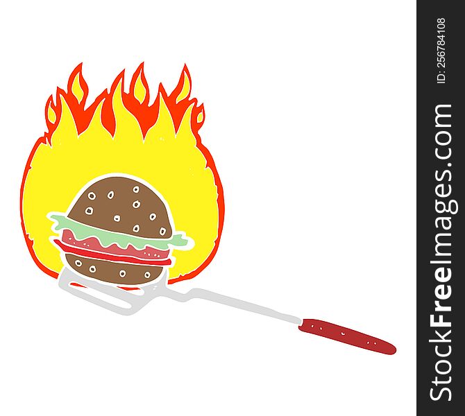 Flat Color Illustration Of A Cartoon Cooking Burger