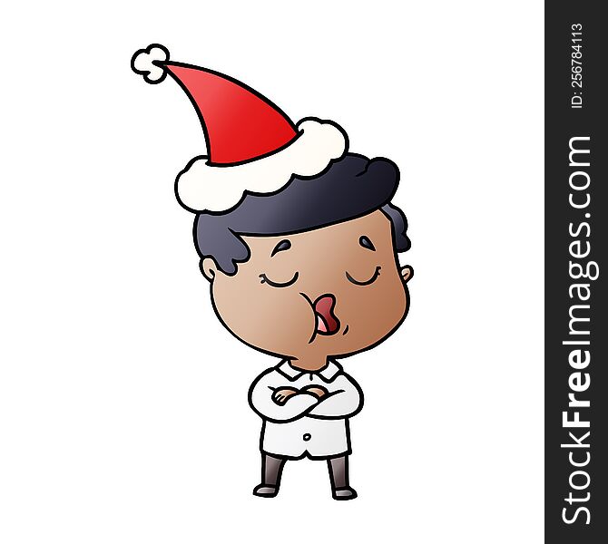 hand drawn gradient cartoon of a man talking wearing santa hat