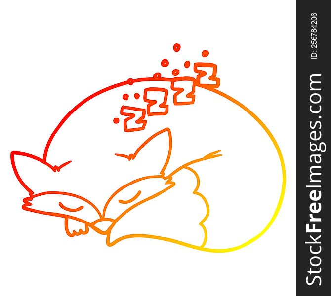 Warm Gradient Line Drawing Cartoon Sleeping Fox