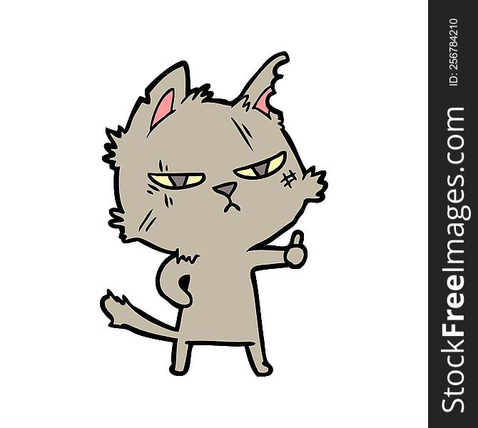 tough cartoon cat giving thumbs up symbol. tough cartoon cat giving thumbs up symbol