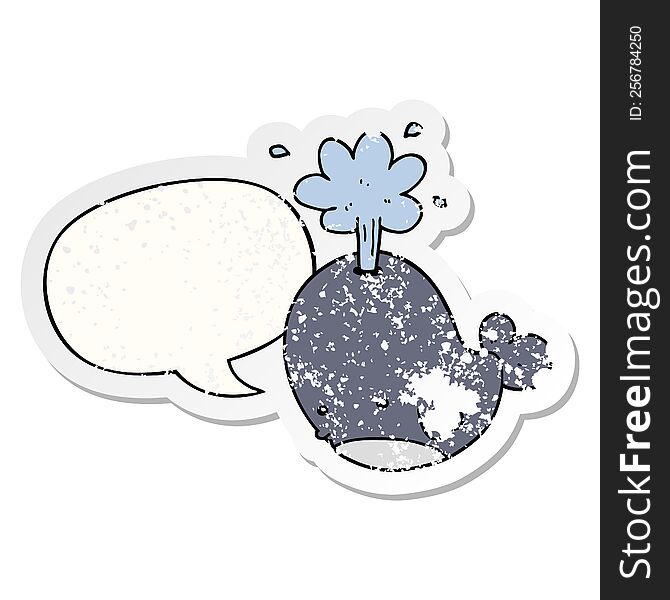 Cartoon Spouting Whale And Speech Bubble Distressed Sticker