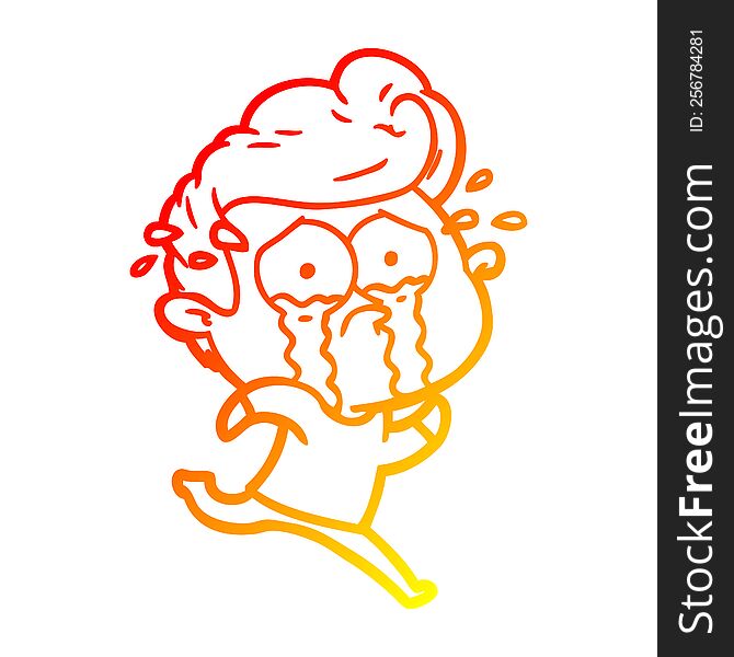 warm gradient line drawing of a cartoon crying man running