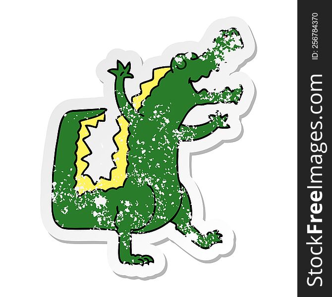 Distressed Sticker Of A Quirky Hand Drawn Cartoon Crocodile