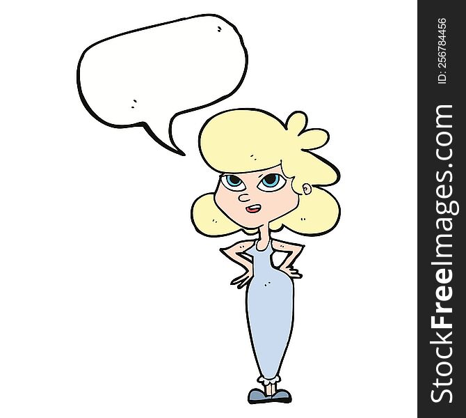 Cartoon Girl With Hands On Hips With Speech Bubble
