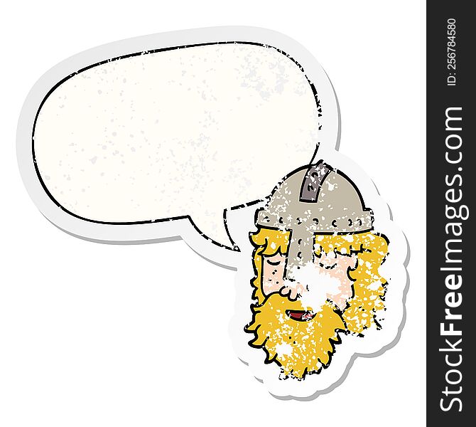 Cartoon Viking Face And Speech Bubble Distressed Sticker