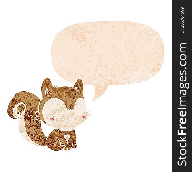 Cartoon Squirrel And Speech Bubble In Retro Textured Style