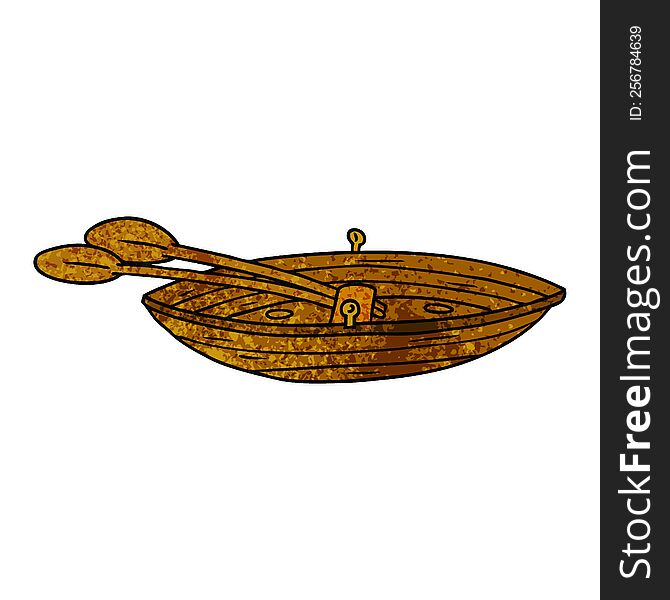 Textured Cartoon Doodle Of A Wooden Boat