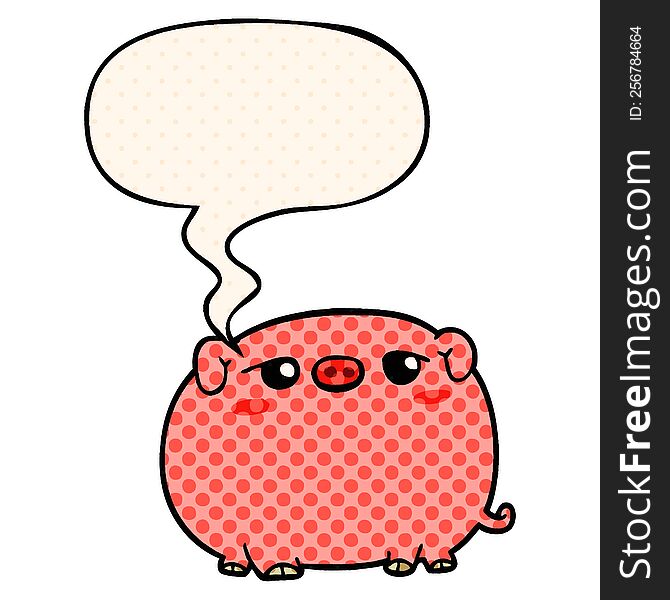 cute cartoon pig with speech bubble in comic book style