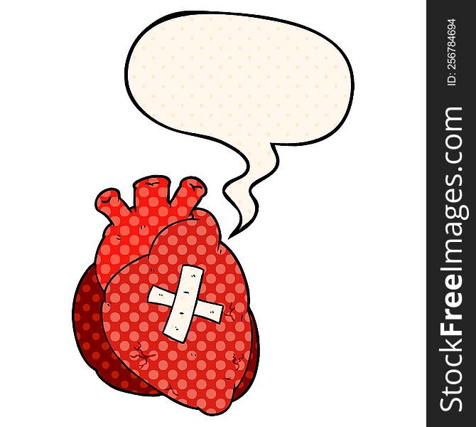 cartoon heart with speech bubble in comic book style