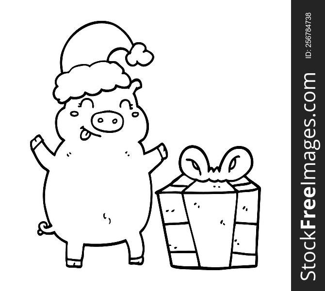 cartoon happy christmas pig