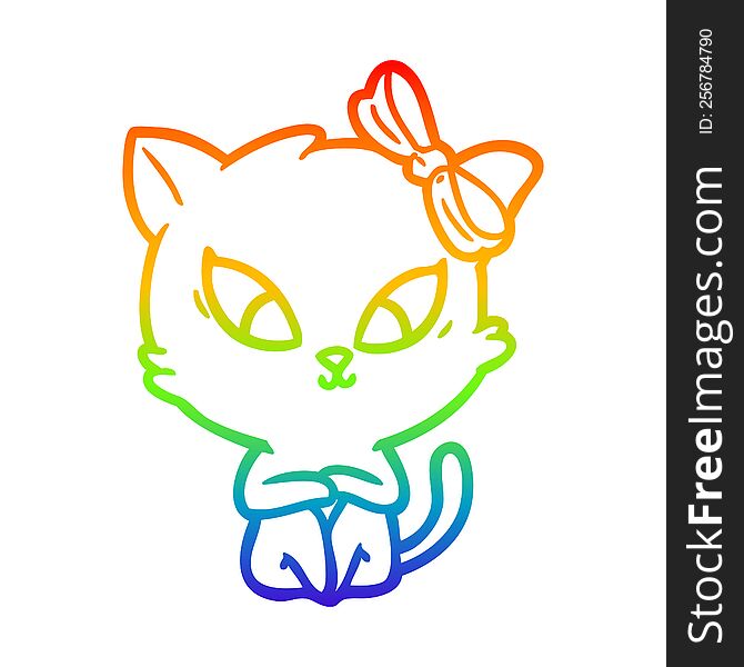rainbow gradient line drawing of a cartoon cat