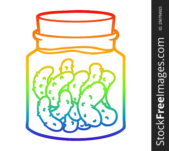 rainbow gradient line drawing of a cartoon pickled gherkins