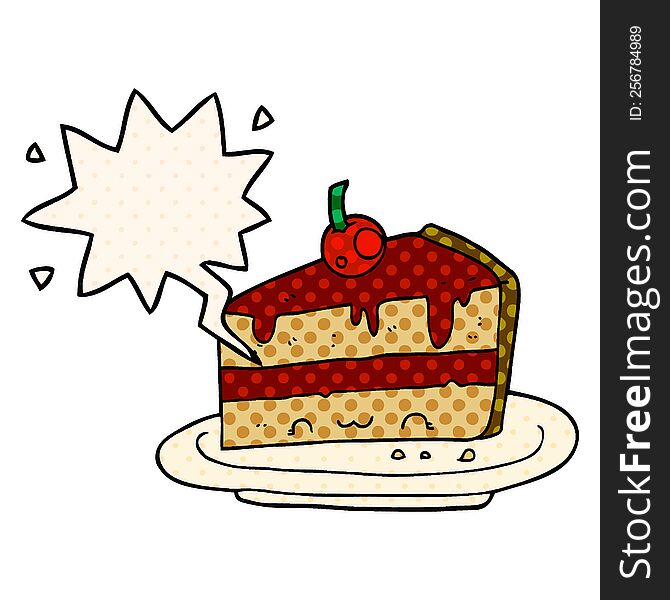 Cartoon Cake And Speech Bubble In Comic Book Style