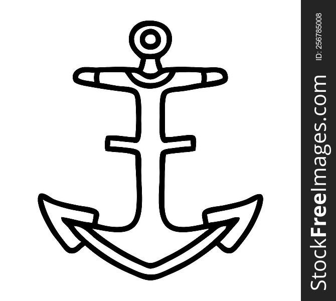 tattoo in black line style of an anchor. tattoo in black line style of an anchor